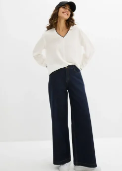 bonprix bonprix Blusa tipo túnica de viscosa fluida Blanco lana-negro Sale