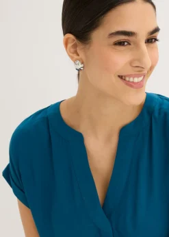 bonprix bonprix Blusa tipo túnica de viscosa pura Petróleo azul New