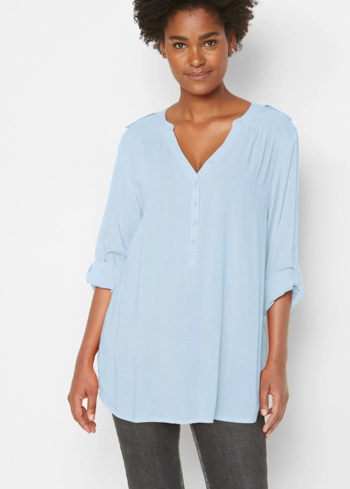 bonprix bonprix Blusa tipo túnica de viscosa suave Azul claro Clearance