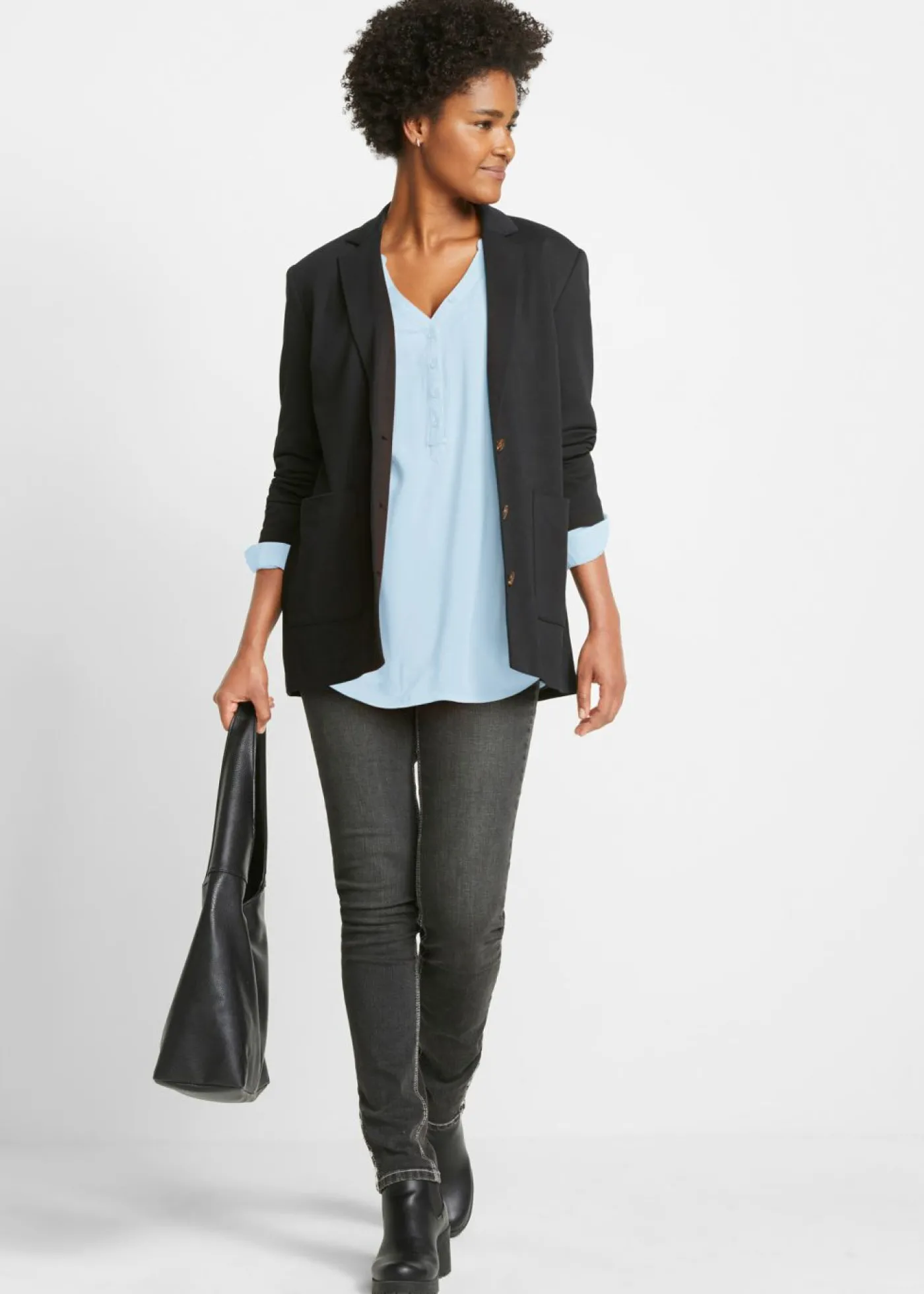 bonprix bonprix Blusa tipo túnica de viscosa suave Azul claro Clearance
