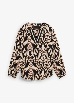 bonprix bonprix Blusa tipo túnica de viscosa fluida negro-marrón oscuro-marrón moka -gris guijarro Best