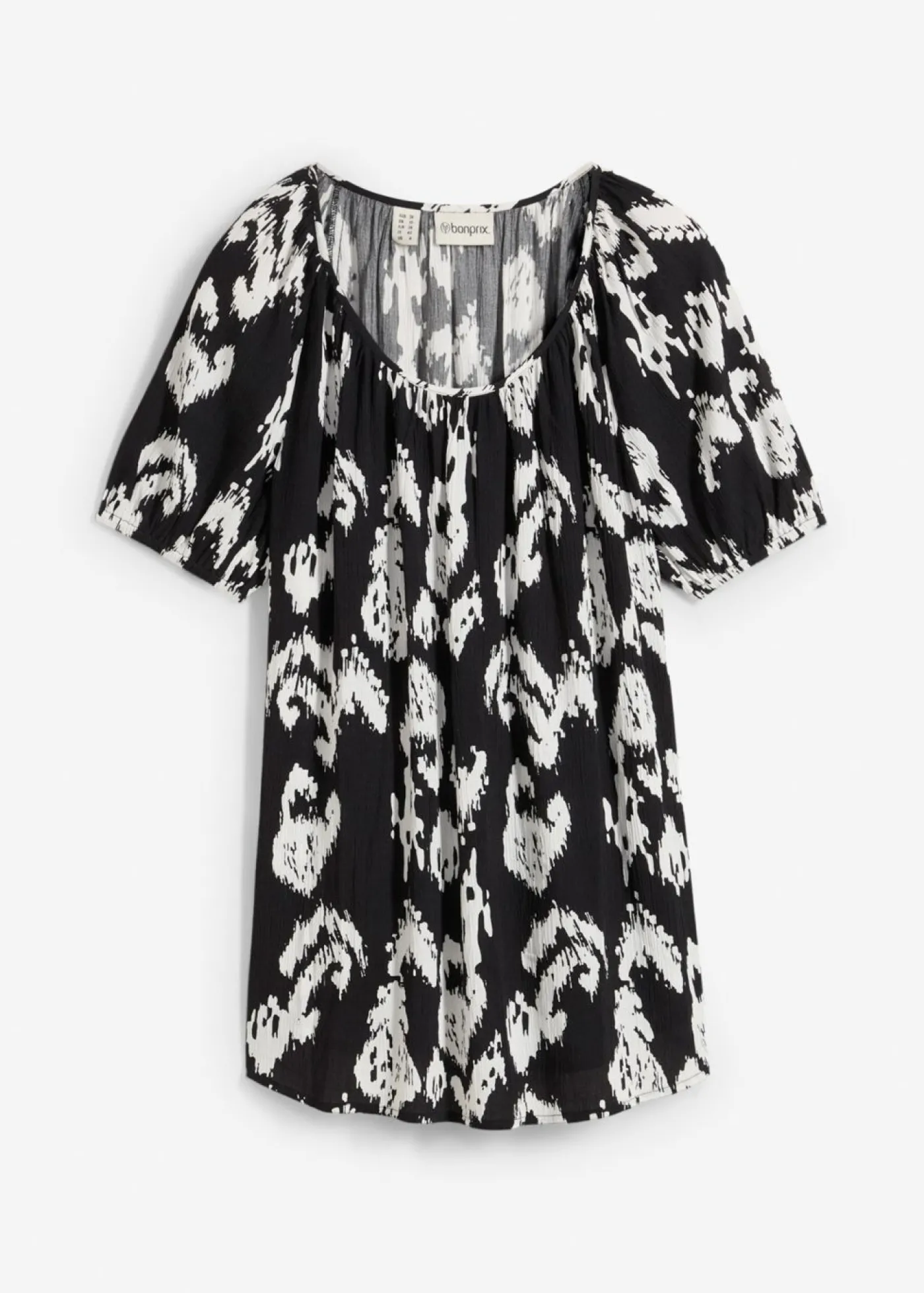bonprix bonprix Blusa tipo túnica de viscosa arrugada Negro-blanco lana Discount