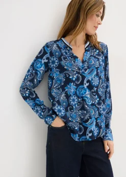 bonprix bonprix Blusa tipo túnica de viscosa fluida Azul marino/azul provenzal con patrón paisley Discount