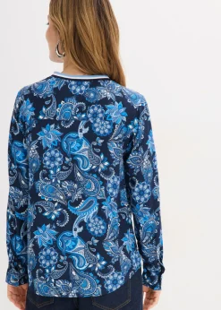 bonprix bonprix Blusa tipo túnica de viscosa fluida Azul marino/azul provenzal con patrón paisley Discount