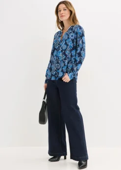 bonprix bonprix Blusa tipo túnica de viscosa fluida Azul marino/azul provenzal con patrón paisley Discount