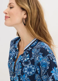bonprix bonprix Blusa tipo túnica de viscosa fluida Azul marino/azul provenzal con patrón paisley Discount