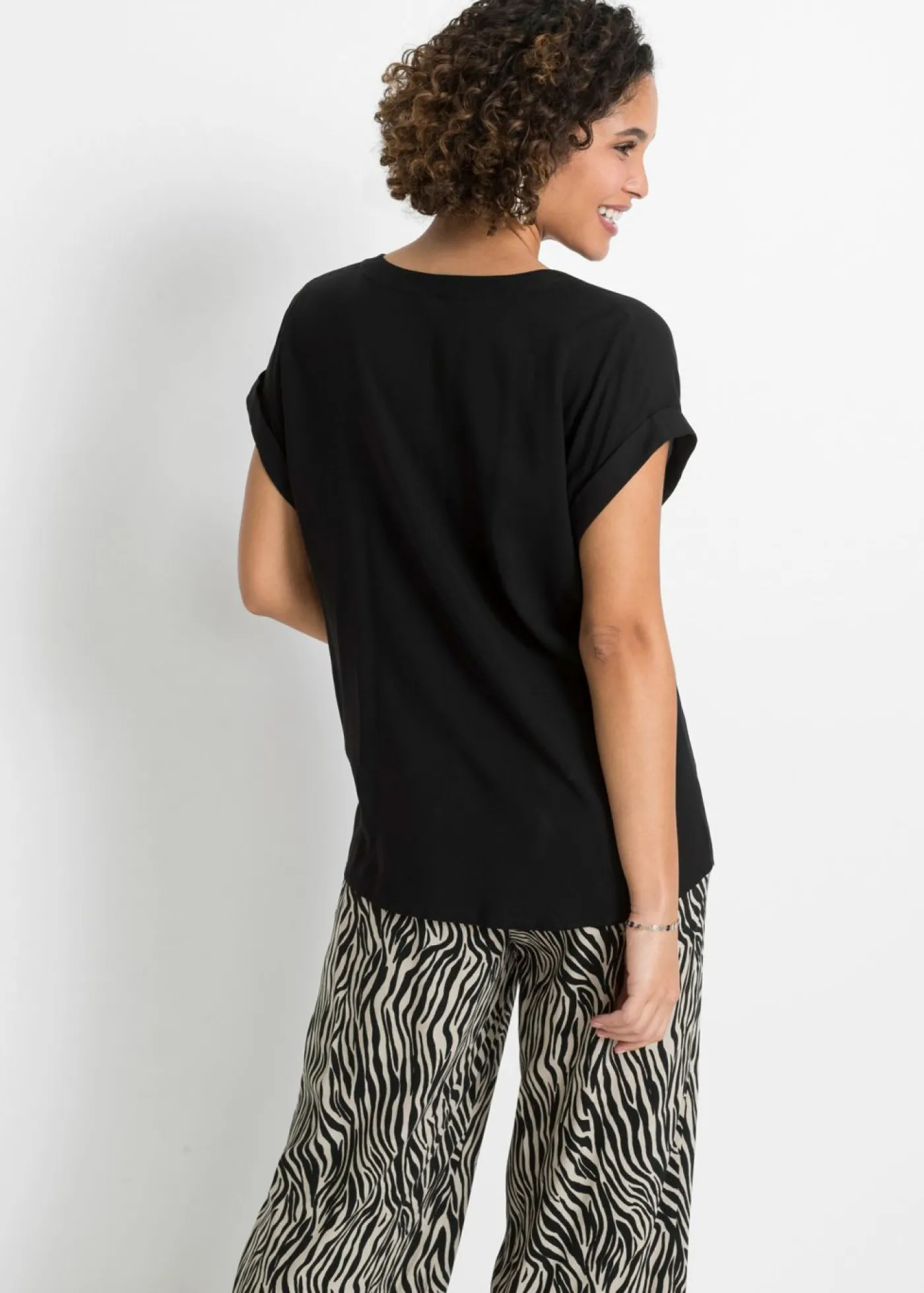 bonprix bonprix Blusa tipo túnica de viscosa pura Negro Outlet