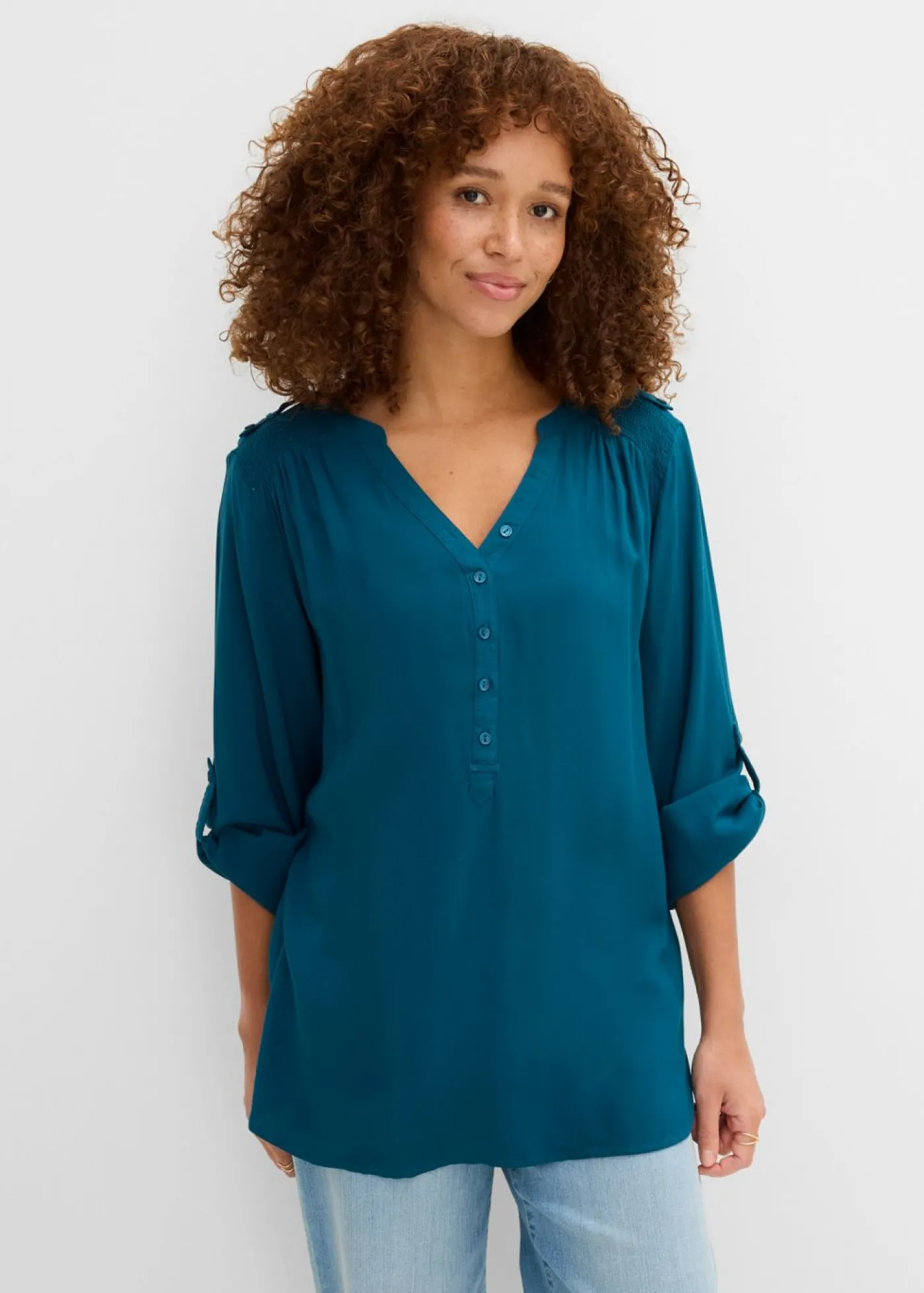 bonprix bonprix Blusa tipo túnica de viscosa suave Petróleo azul Hot