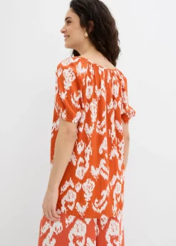bonprix bonprix Blusa tipo túnica de viscosa arrugada cayena-blanco lana Clearance