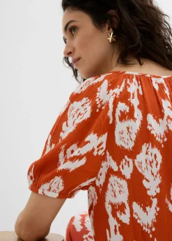 bonprix bonprix Blusa tipo túnica de viscosa arrugada cayena-blanco lana Clearance