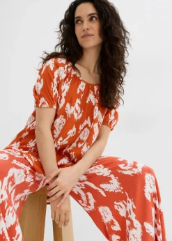 bonprix bonprix Blusa tipo túnica de viscosa arrugada cayena-blanco lana Clearance