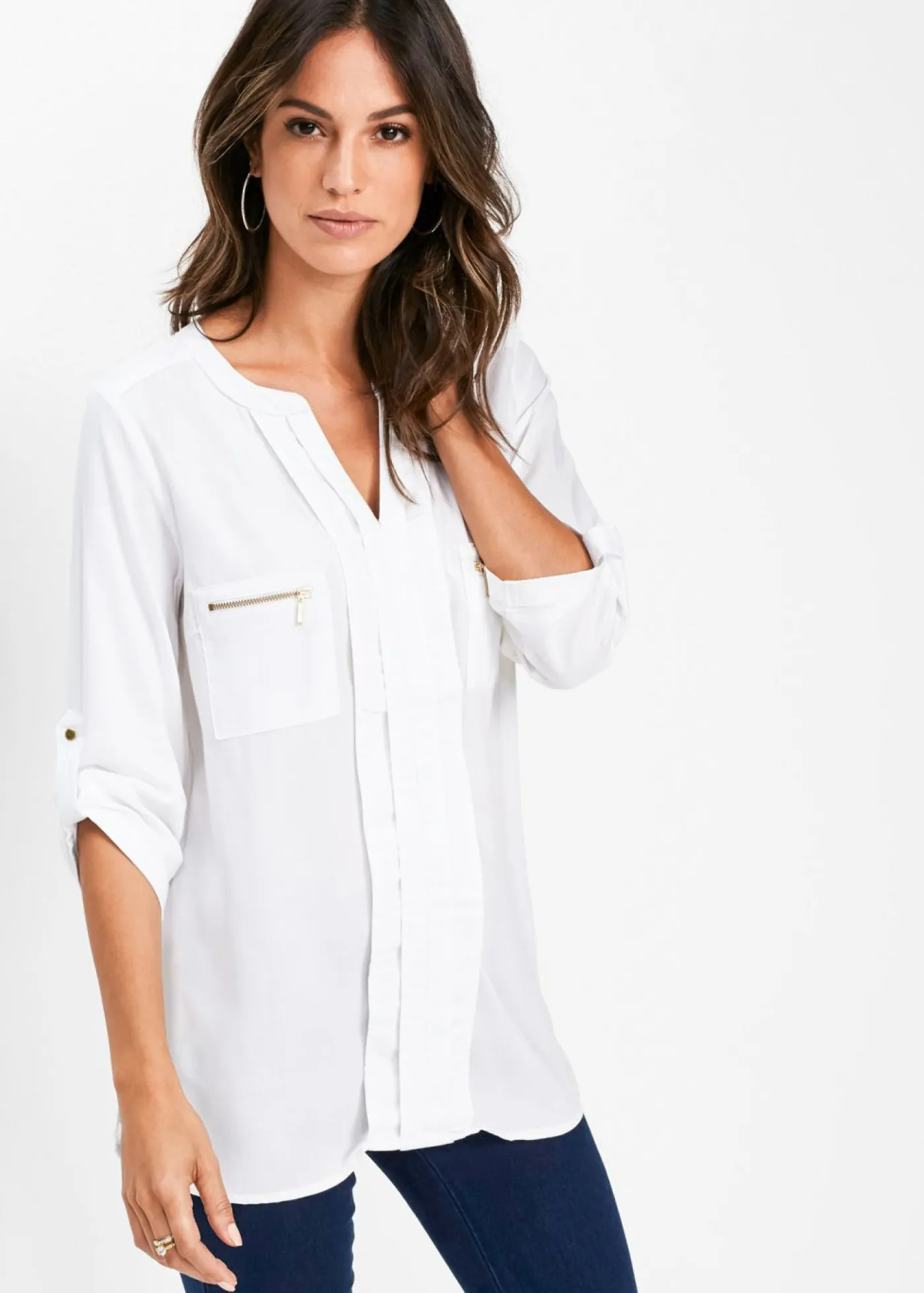 bonprix bonprix Blusa tipo túnica de viscosa fluida Blanco Sale