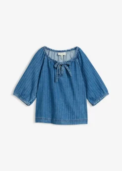 bonprix bonprix Blusa tipo túnica, vaquera, de algodón azul piedra con rayas Sale