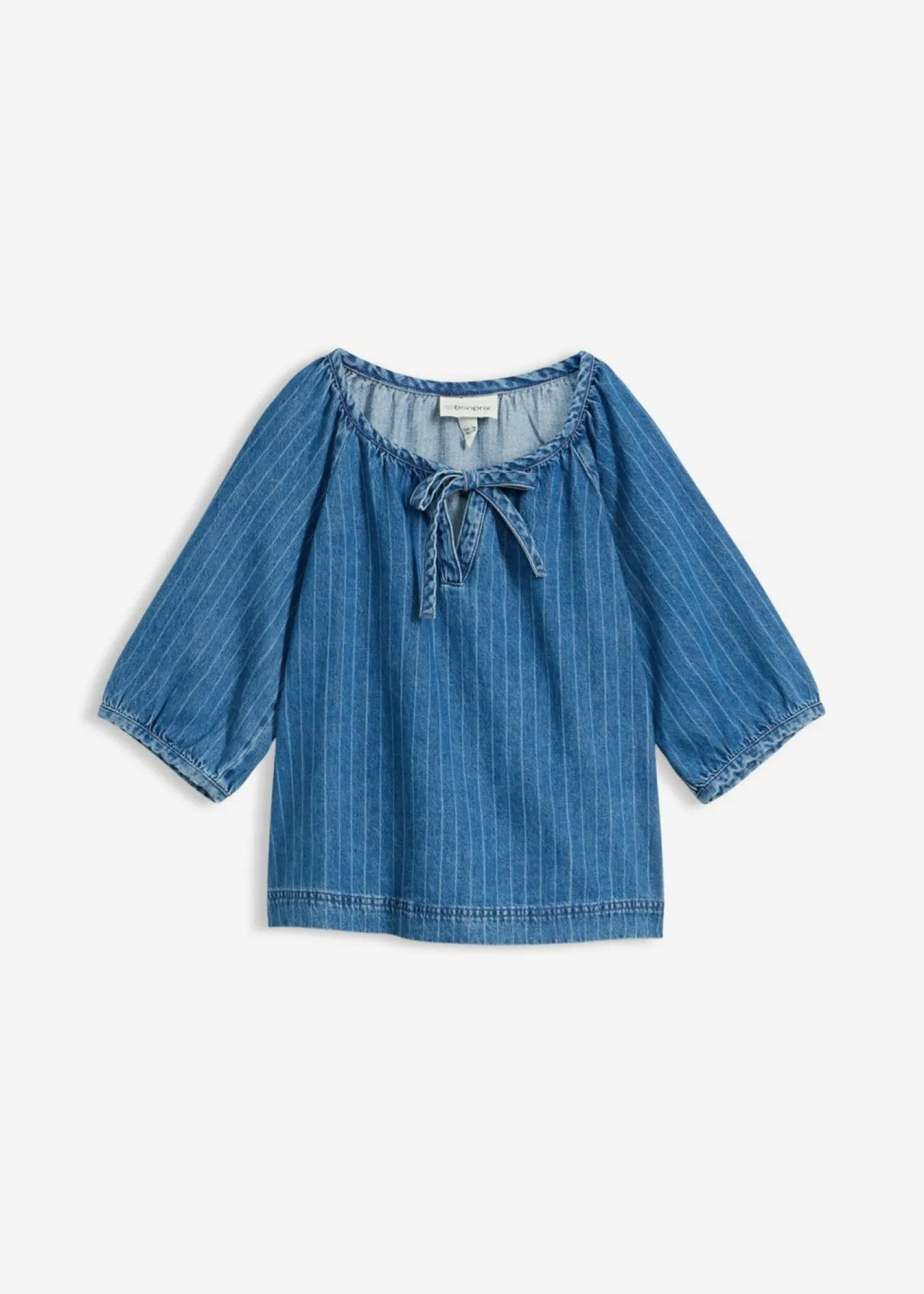 bonprix bonprix Blusa tipo túnica, vaquera, de algodón azul piedra con rayas Sale