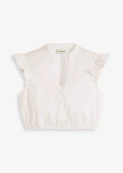 bonprix bonprix Blusa tirolesa con cuello alto y volantes en las mangas Blanco