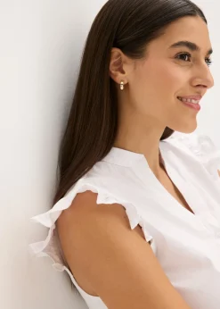 bonprix bonprix Blusa tirolesa con cuello alto y volantes en las mangas Blanco