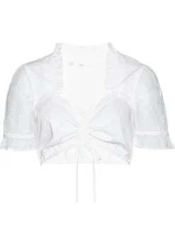 bonprix bonprix Blusa tirolesa con mangas de encaje Blanco Online