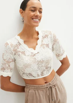 bonprix bonprix Blusa tirolesa de encaje con botones Blanco lana Clearance