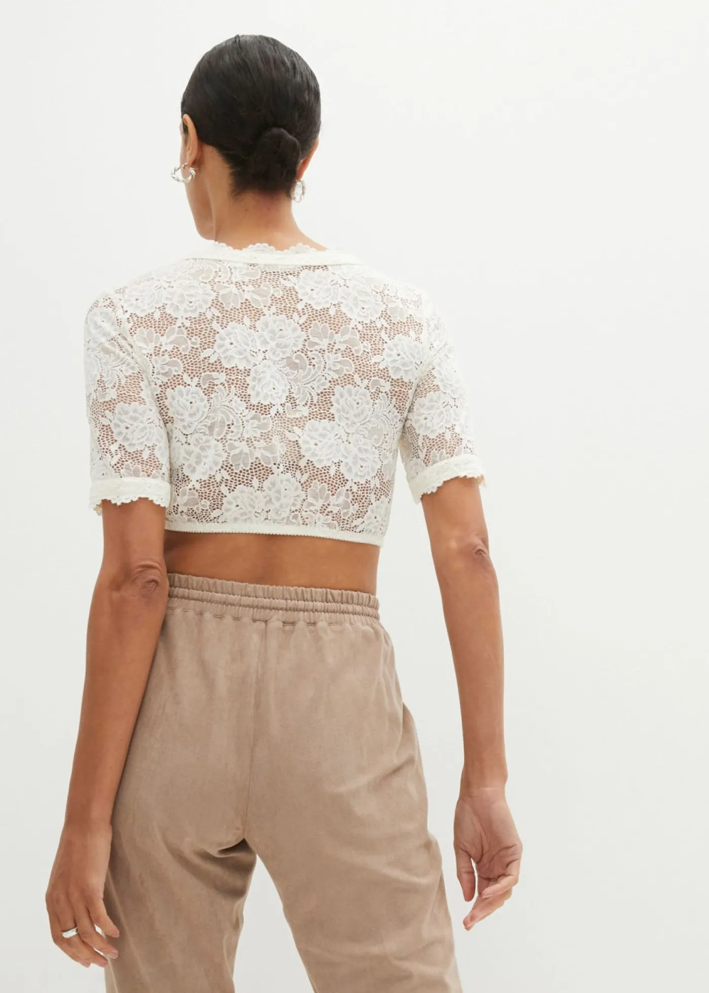 bonprix bonprix Blusa tirolesa de encaje con botones Blanco lana Clearance