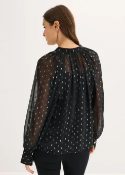 bonprix bonprix Blusa transparente negro/plata topos New