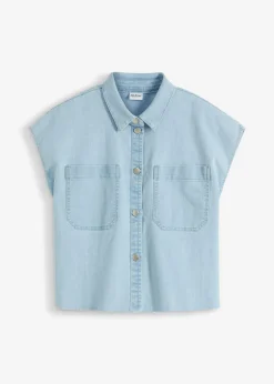 bonprix bonprix Blusa vaquera boxy, corta denim hielo usado Sale