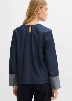 bonprix bonprix Blusa vaquera con mangas anchas Azul oscuro denim Sale