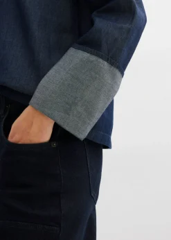 bonprix bonprix Blusa vaquera con mangas anchas Azul oscuro denim Sale