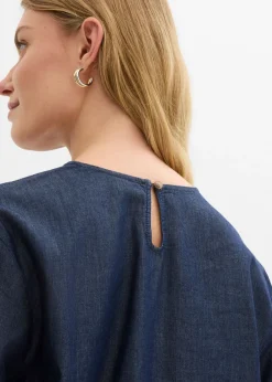 bonprix bonprix Blusa vaquera con mangas anchas Azul oscuro denim Sale