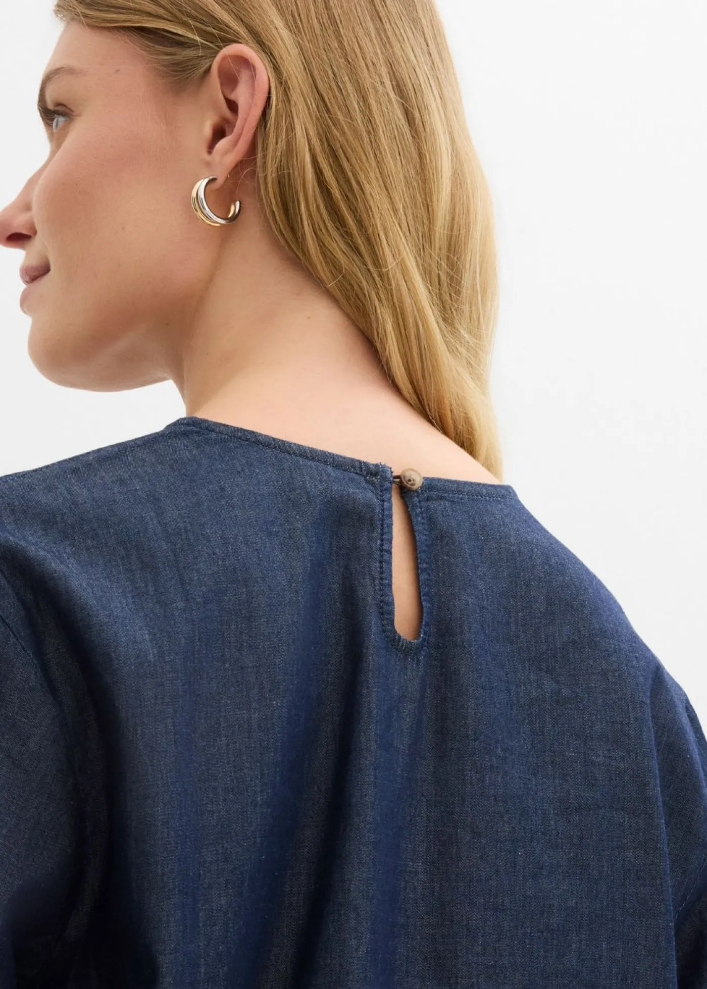 bonprix bonprix Blusa vaquera con mangas anchas Azul oscuro denim Sale