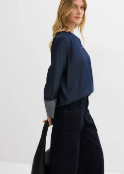 bonprix bonprix Blusa vaquera con mangas anchas Azul oscuro denim Sale