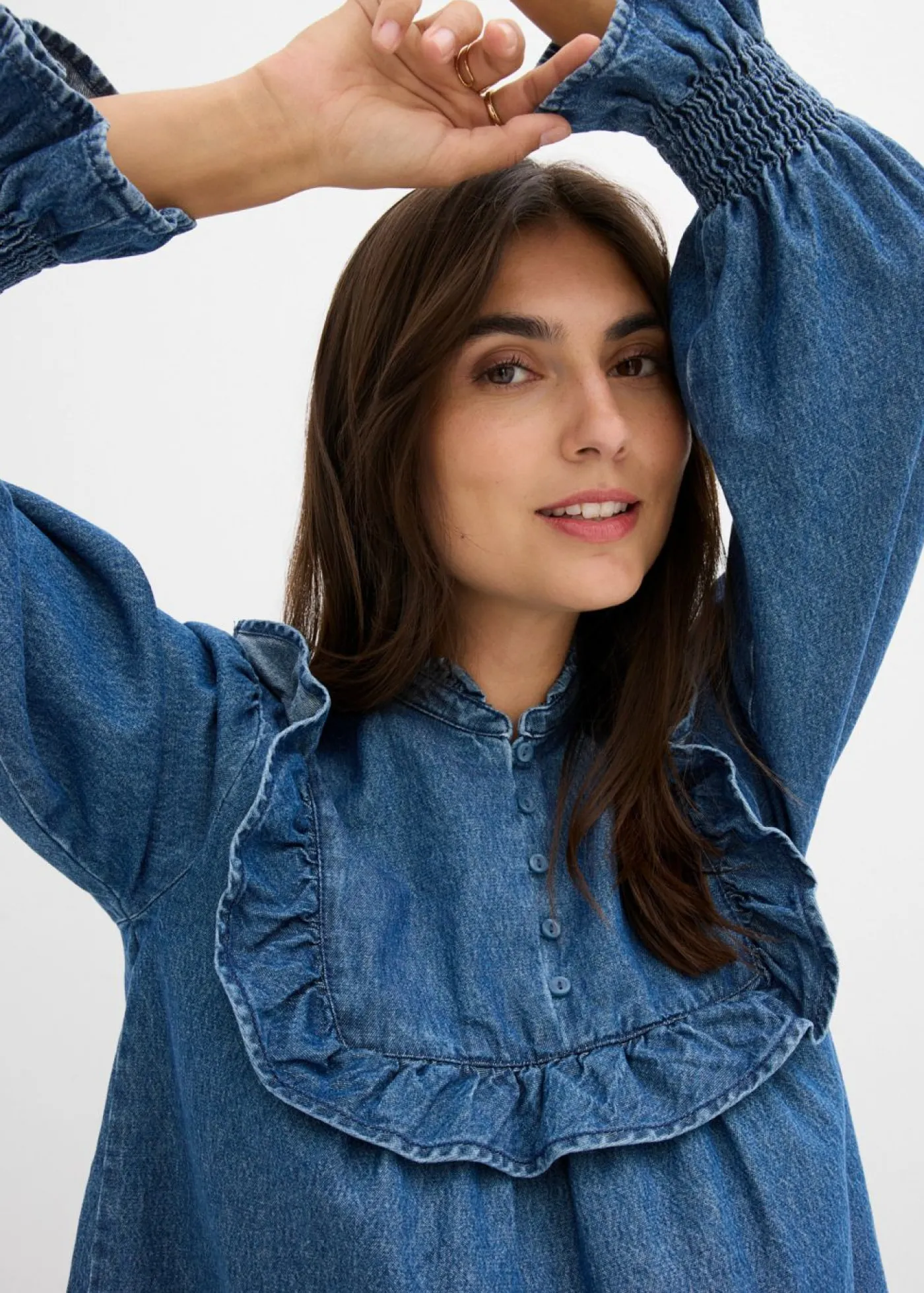 bonprix bonprix Blusa vaquera con volantes Azul piedra usado