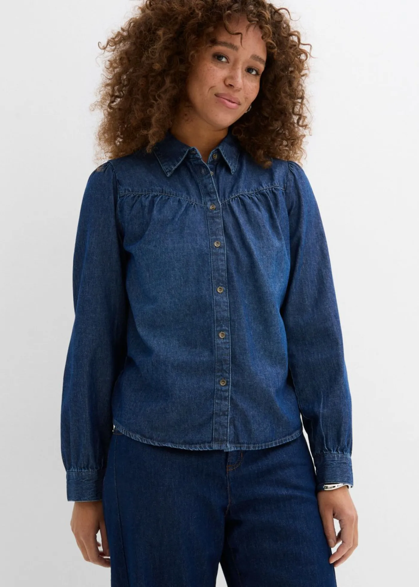 bonprix bonprix Blusa vaquera de algodón puro Azul piedra usado Clearance