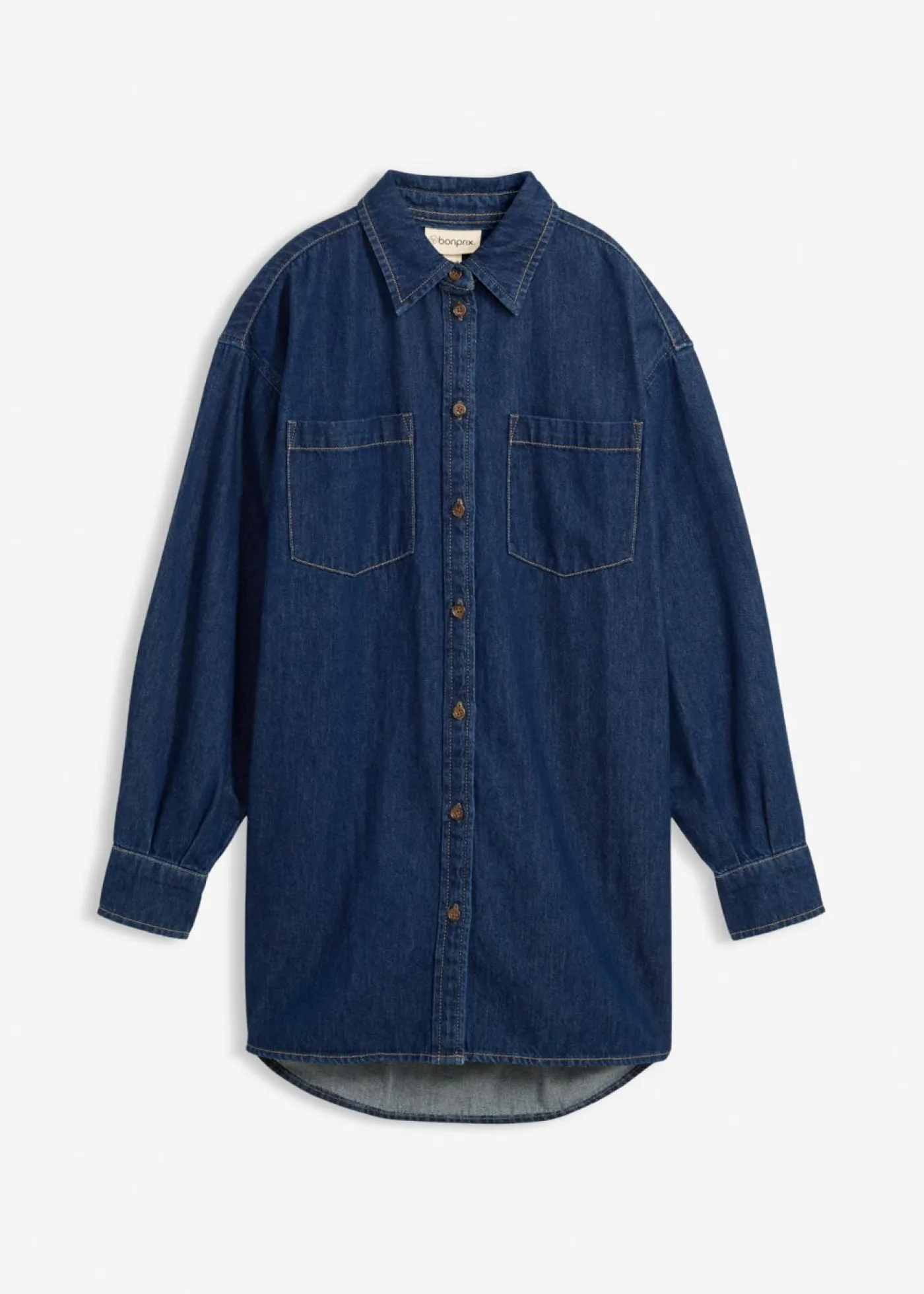 bonprix bonprix Blusa vaquera de tejido vaquero grueso de algodón puro con corte holgado Azul oscuro denim Sale