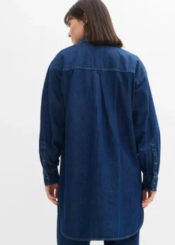 bonprix bonprix Blusa vaquera de tejido vaquero grueso de algodón puro con corte holgado Azul oscuro denim Sale