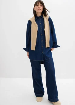 bonprix bonprix Blusa vaquera de tejido vaquero grueso de algodón puro con corte holgado Azul oscuro denim Sale