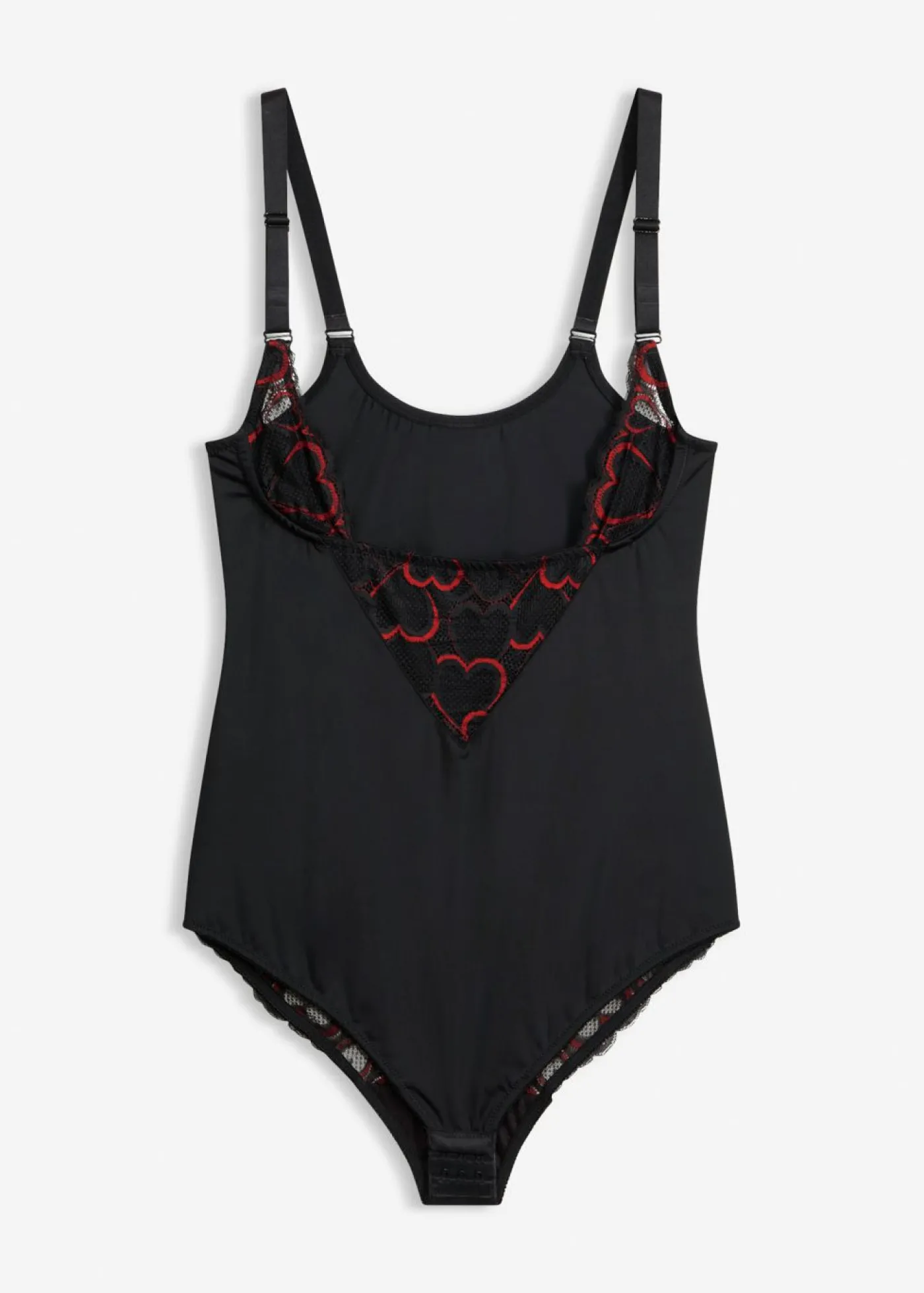 bonprix bonprix Body con ligero efecto moldeador y encaje Negro-rojo salsa Sale