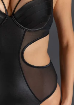 bonprix bonprix Body con tanga con abertura y efecto mojado Negro Clearance
