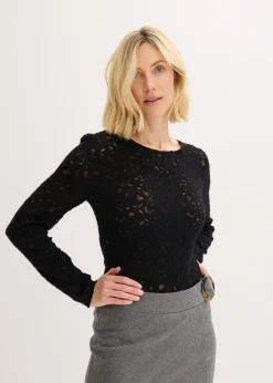 bonprix bonprix Body de encaje con superficie mullida Negro Hot