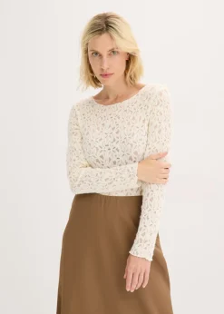 bonprix bonprix Body de encaje con superficie mullida Blanco-crema