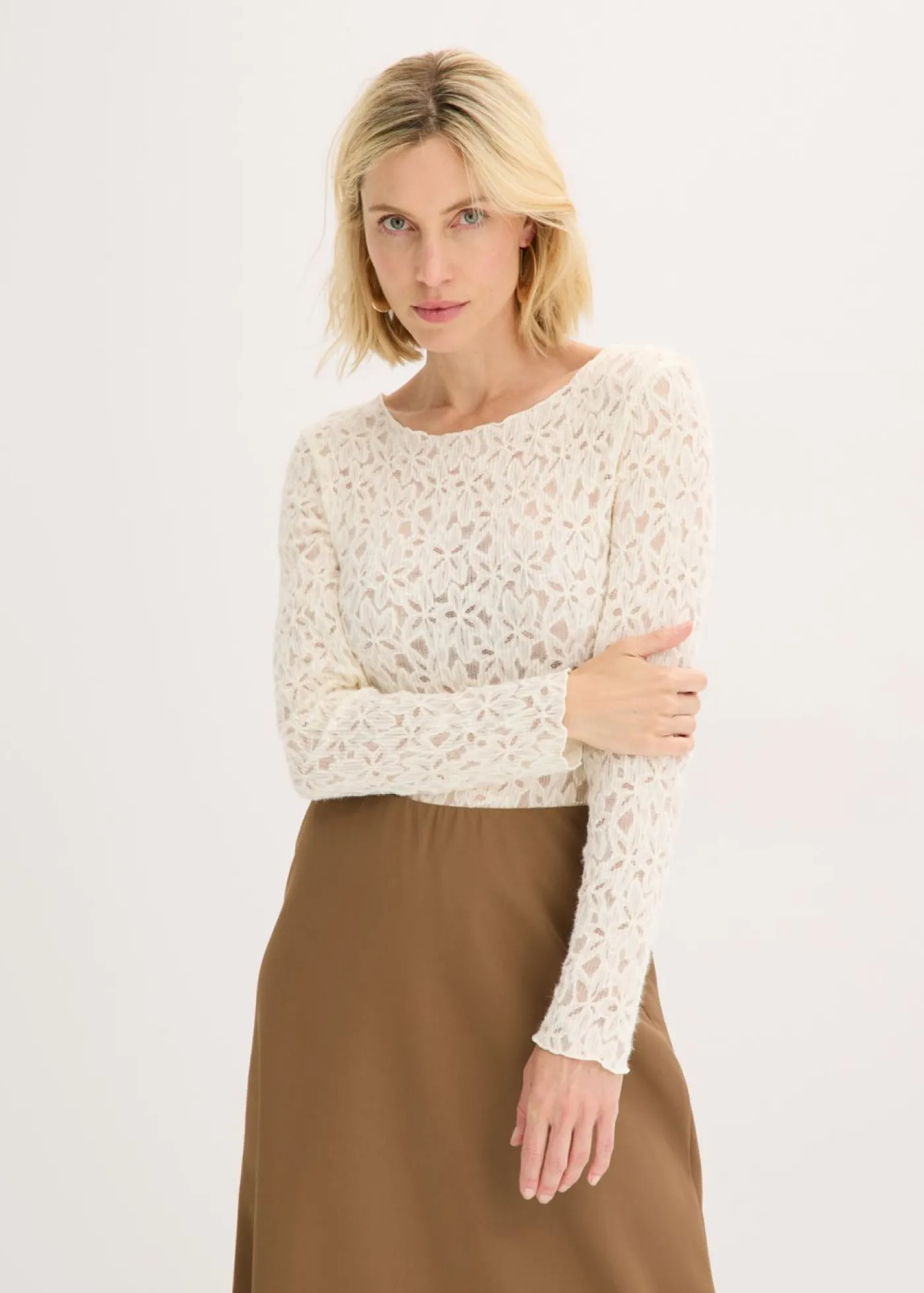 bonprix bonprix Body de encaje con superficie mullida Blanco-crema