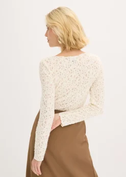 bonprix bonprix Body de encaje con superficie mullida Blanco-crema