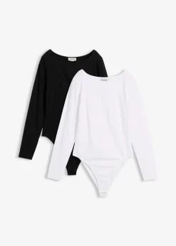 bonprix bonprix Body de manga larga (2 unidades) Negro-blanco