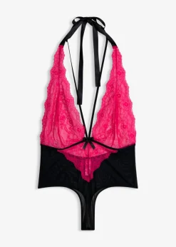 bonprix VENUS Body de tanga con abertura Negro-rosa oscuro Outlet
