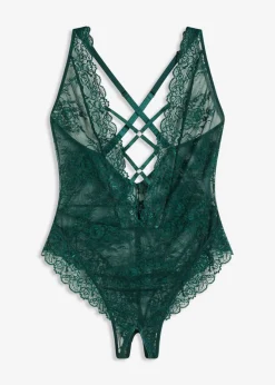 bonprix bonprix Body de tanga con abertura Verde oscuro Online