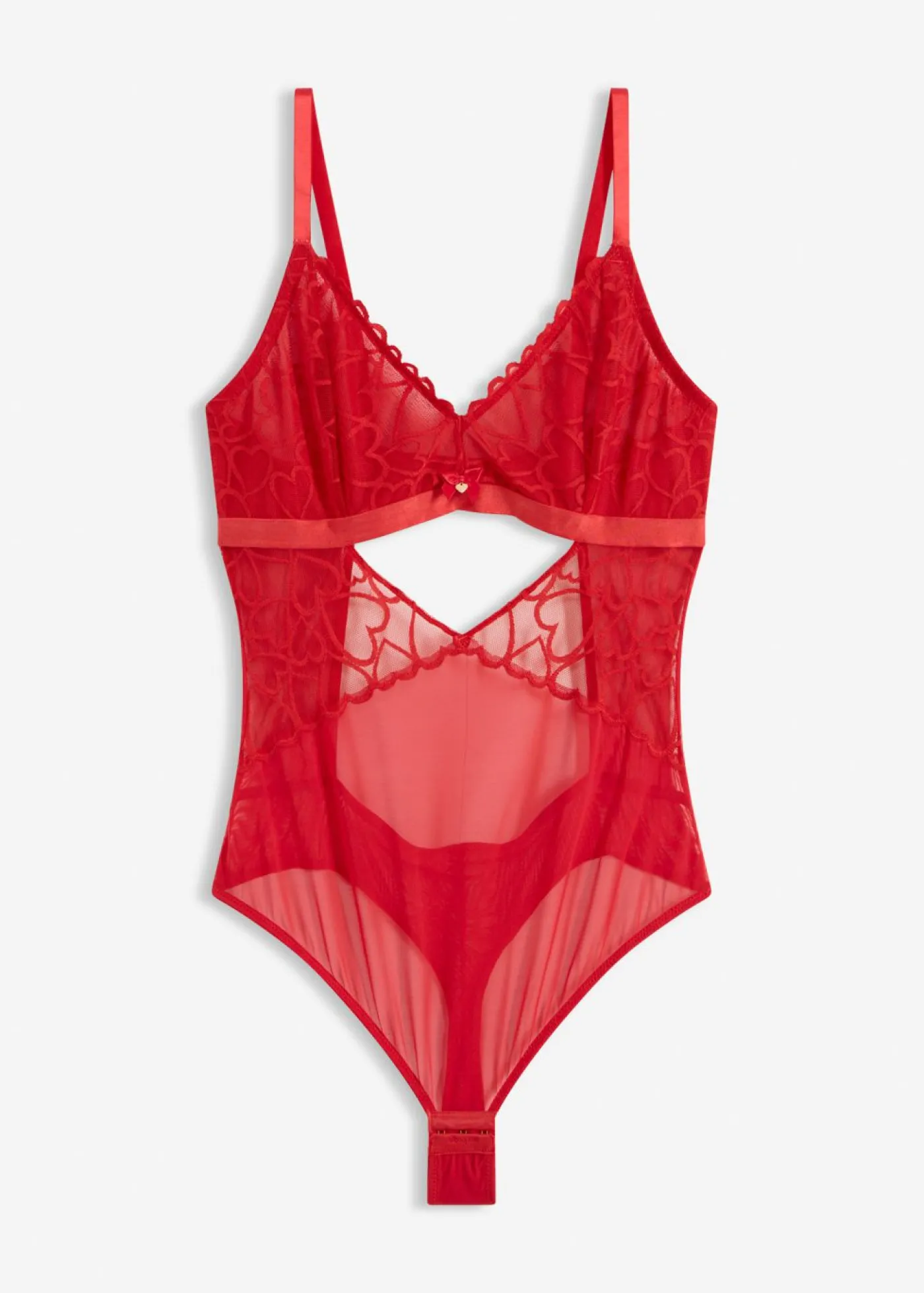bonprix bonprix Body de tanga con encaje de corazones Rojo salsa Clearance