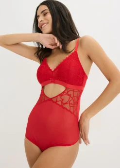 bonprix bonprix Body de tanga con encaje de corazones Rojo salsa Clearance