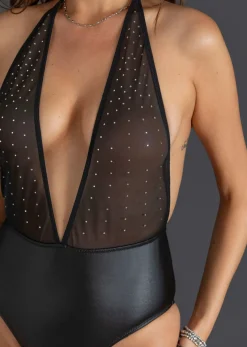 bonprix bonprix Body de tanga con piedras brillantes Negro Hot