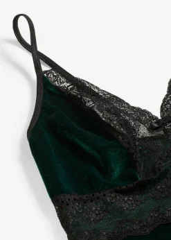 bonprix VENUS Body de terciopelo con abertura Esmeralda-negro Best