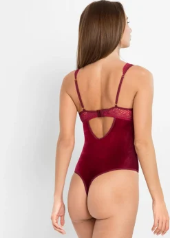 bonprix VENUS Body de terciopelo con abertura Burdeos Hot