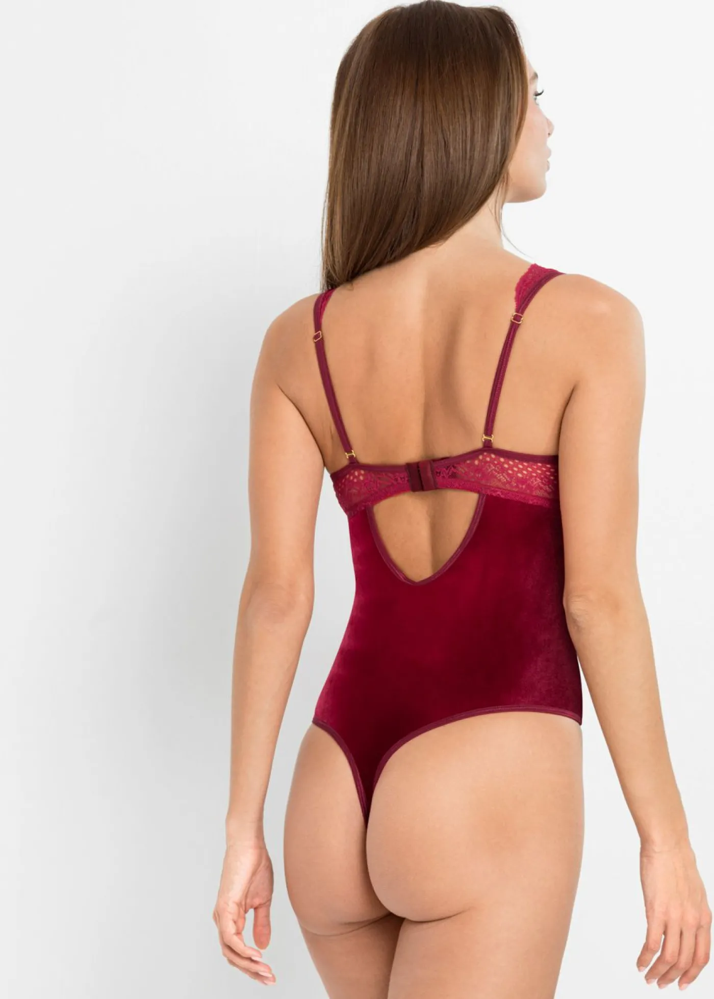 bonprix VENUS Body de terciopelo con abertura Burdeos Hot